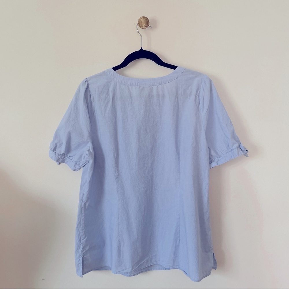 Talbots 100% Cotton Poplin Tie Short Sleeve Top End-On-End size XL - Picture 4 of 6